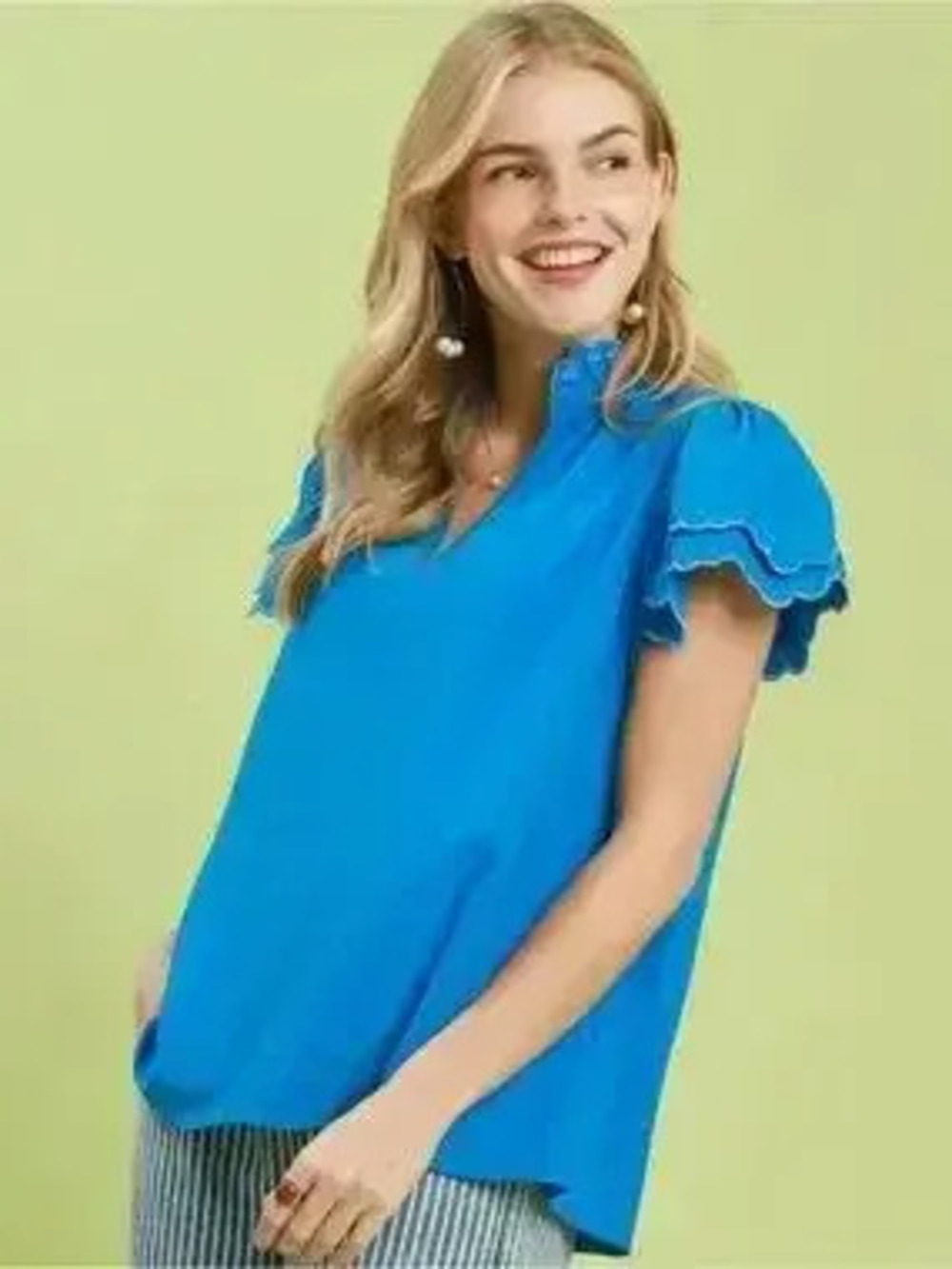 Umgee Scalloped Ruffle Sleeve Top - Picture 2 of 6